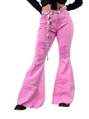 Lucky & Blessed Pink Distressed Flare Jeans